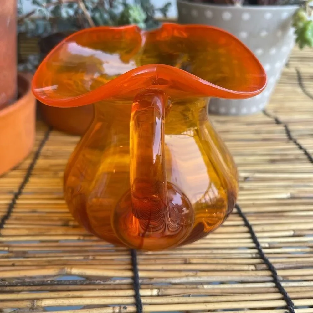 Mid-century modern orange art glass pitcher 1960